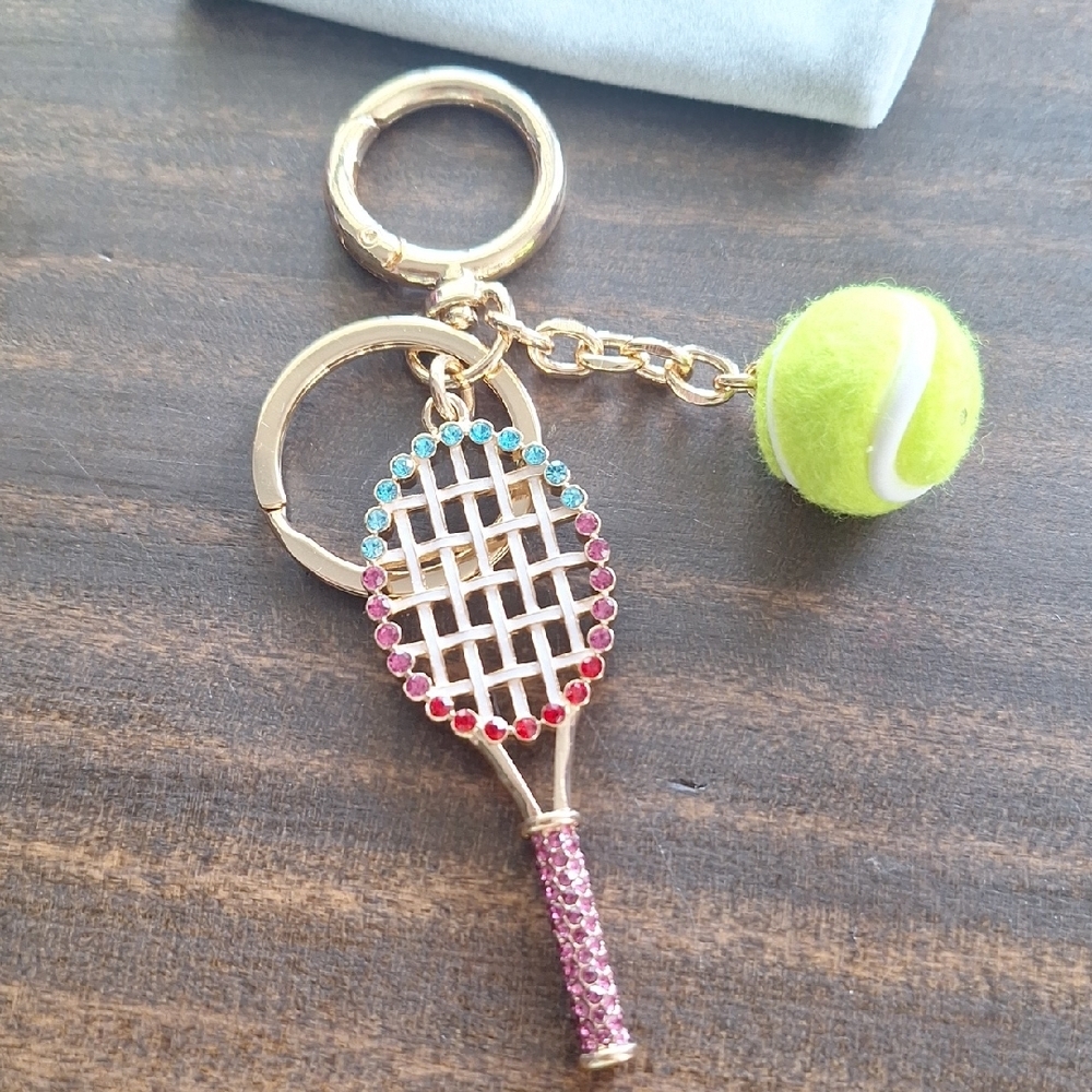 Tennis Racket Bag Charm with Crystal Accents